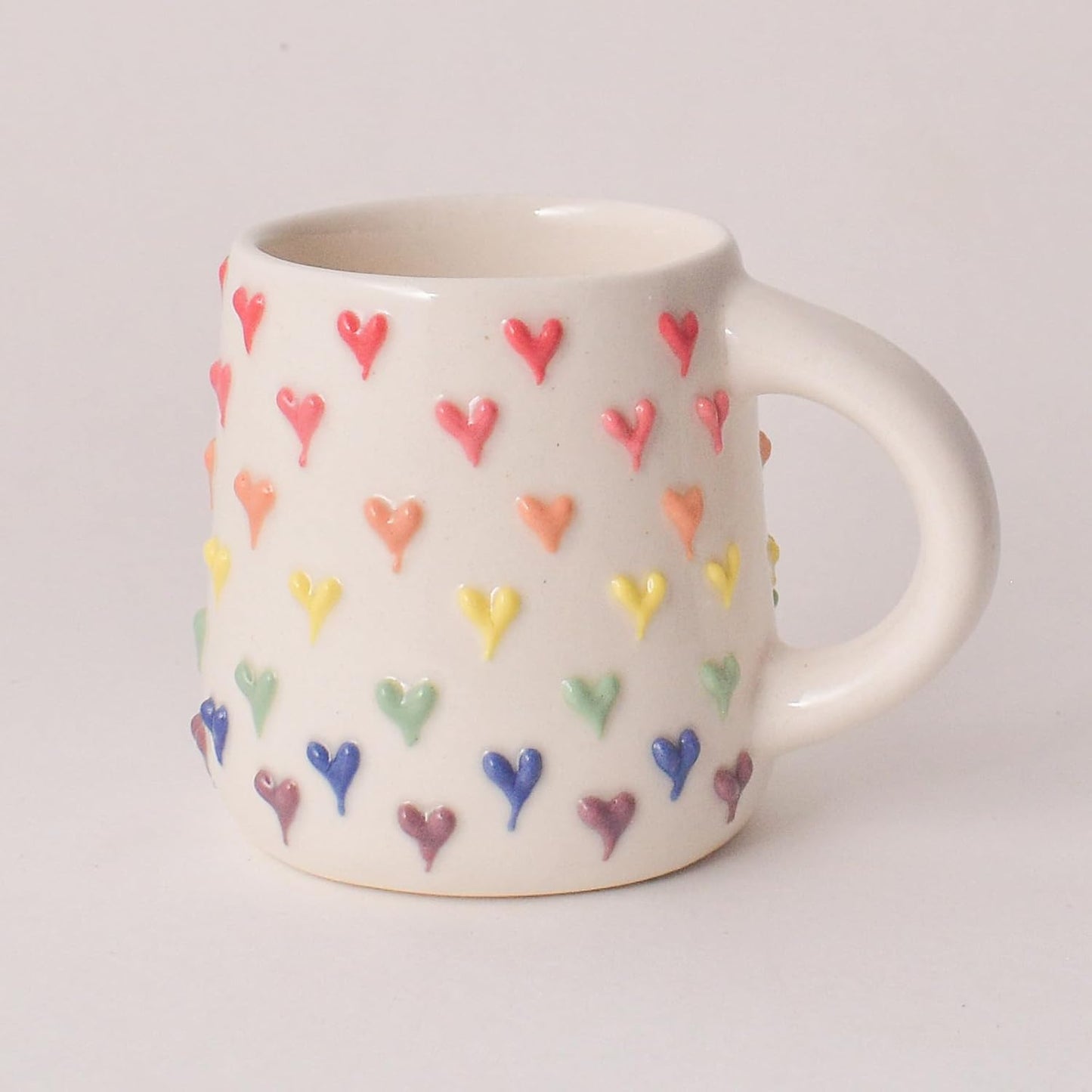 Rainbow Heart Ceramic Mug – Coffee & Tea Cup – Handmade Pottery – 260 ML