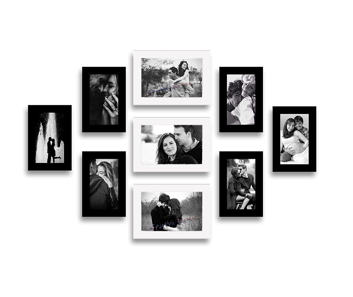 MDF Photo Frame Set – Wall Mount Display – Glass Front – 9-Piece Multi-Size