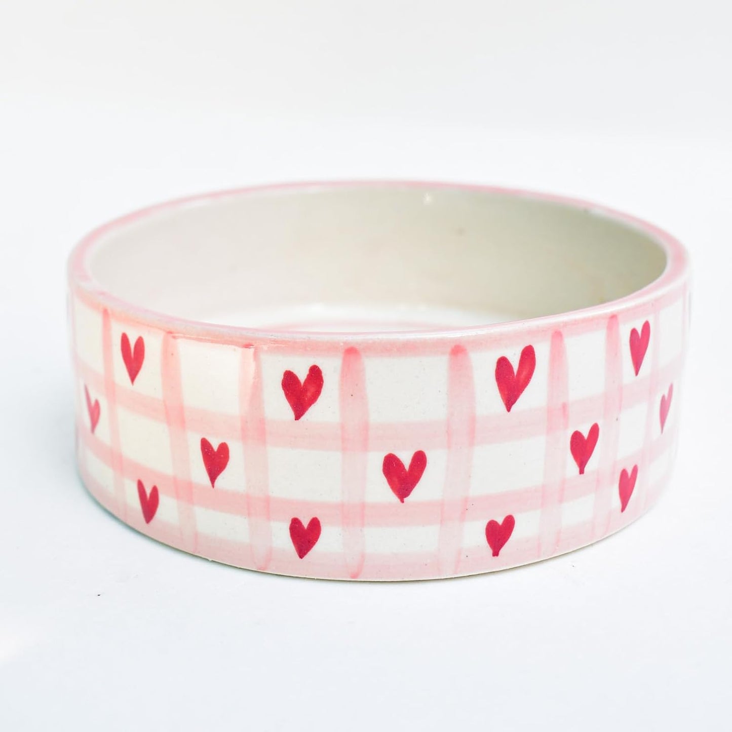 Checked Heart Ceramic Bowl – Handmade – Dishwasher Safe – Small Serving Bowl