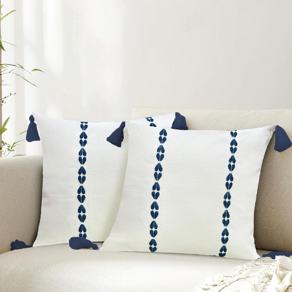 Embroidered Cotton Cushion Cover Set – Home Textiles – Intricate Braid Design – 16x16 inch, Set of 2