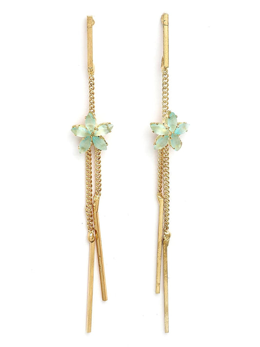 Contemporary Sea Green Drop Earrings – Fashion Jewellery – Gold-Plated Finish – Boutique Accessory