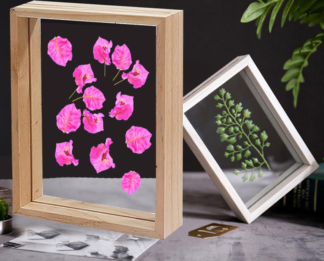 Wooden Rectangular Decor Frame – Changeable Dry Flower Insert – Natural Wood & Acrylic – 7.5x5.5 Inch