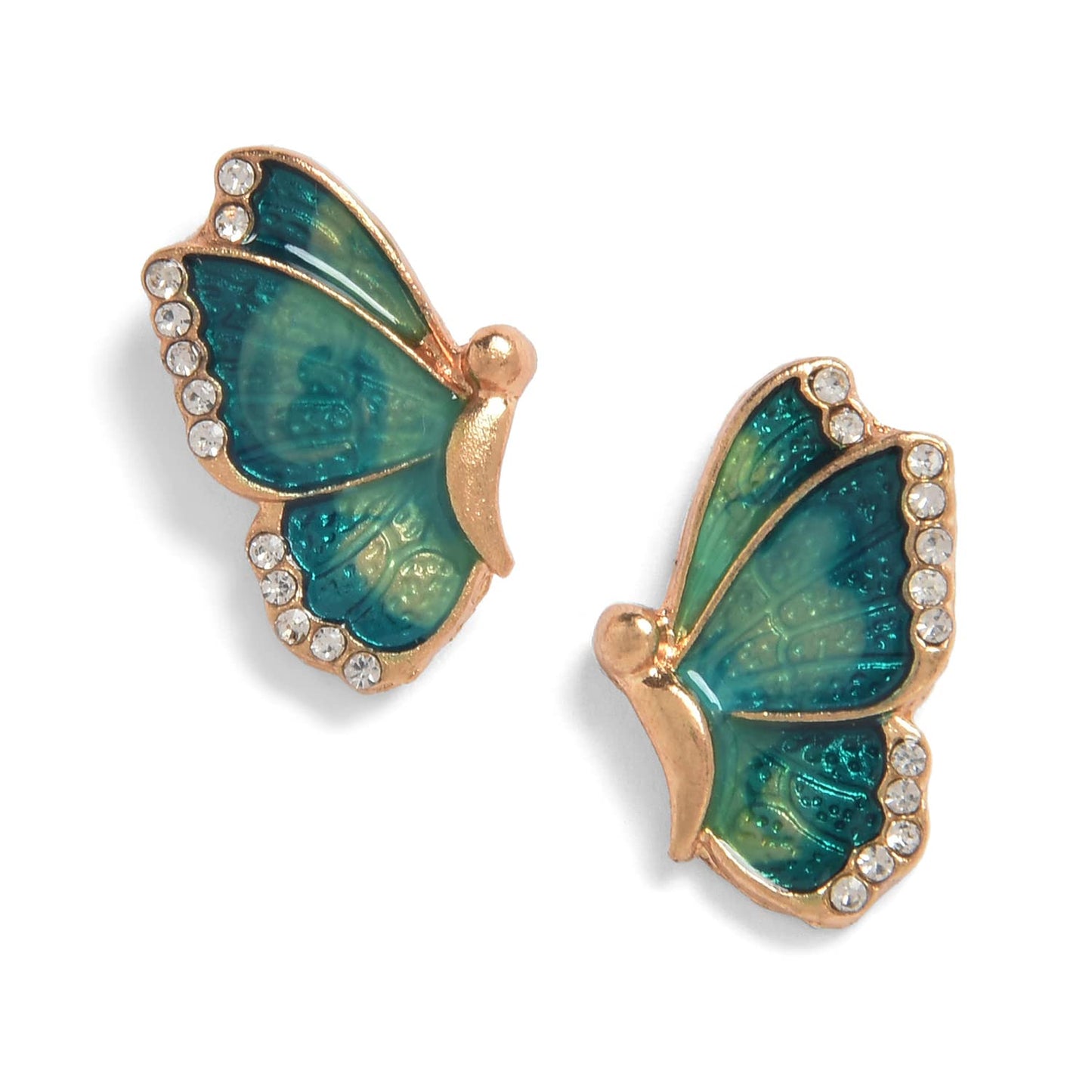 Enamel Butterfly Stud Earrings – Women's Fashion Jewellery – Gold Plated, Crystal Stones