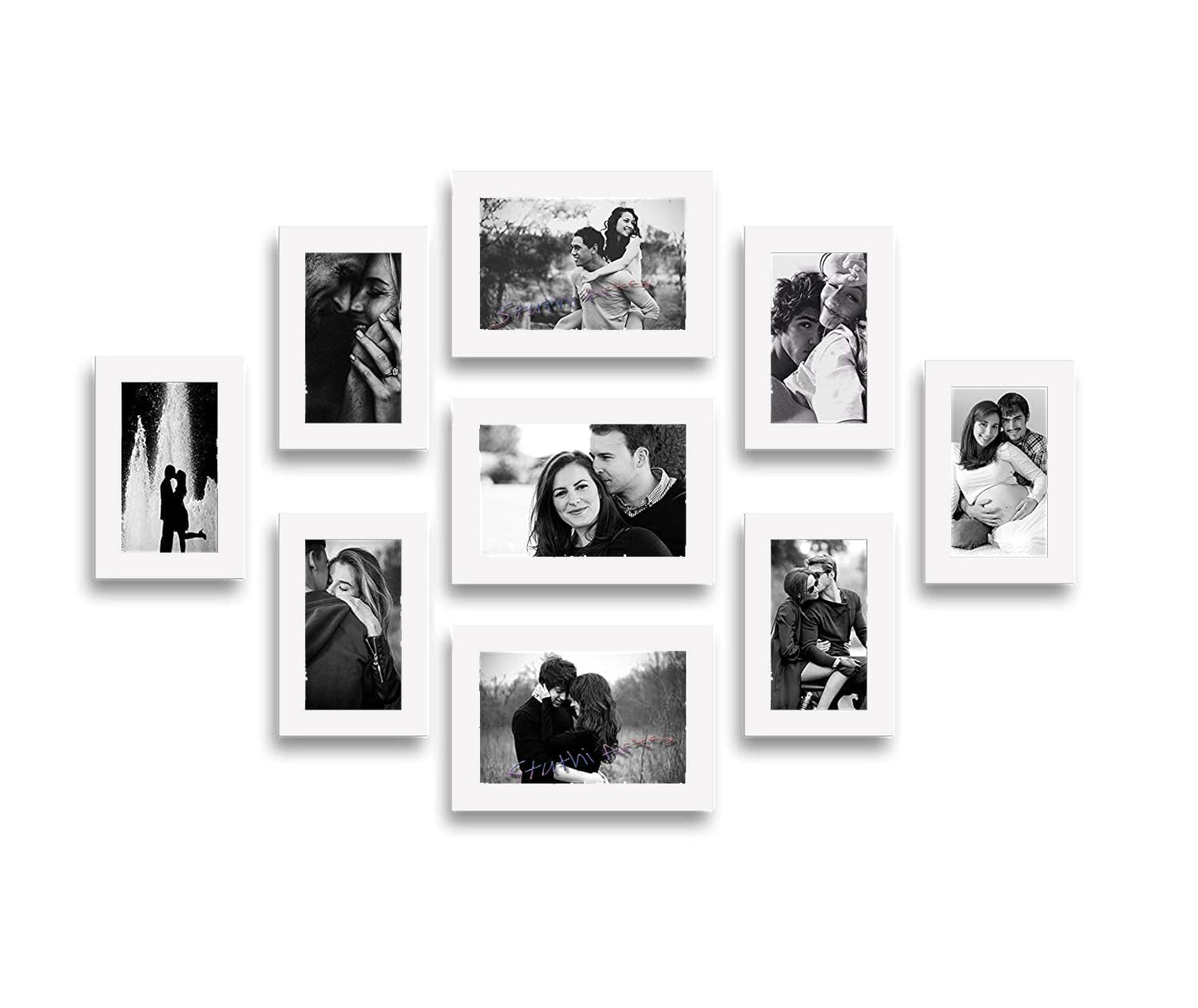 MDF Photo Frame Set – Wall Mount Display – Glass Front – 9-Piece Multi-Size