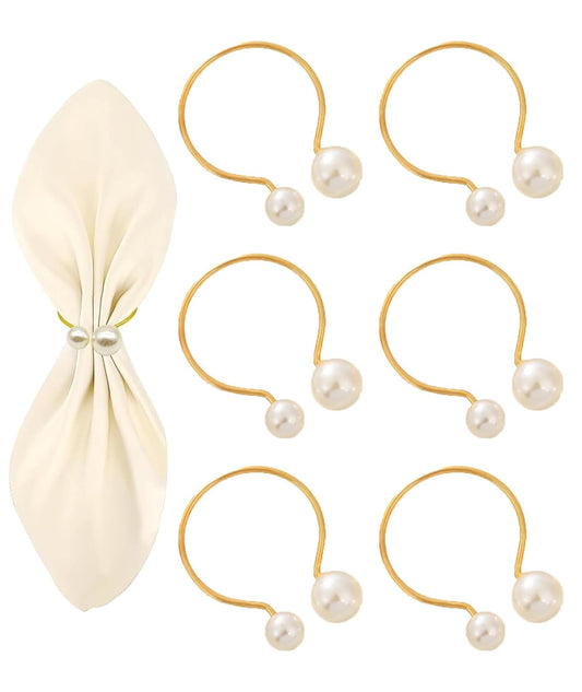 Gold Pearl Napkin Rings – Dining Table Decor – Gold Finish – 6-Piece Set