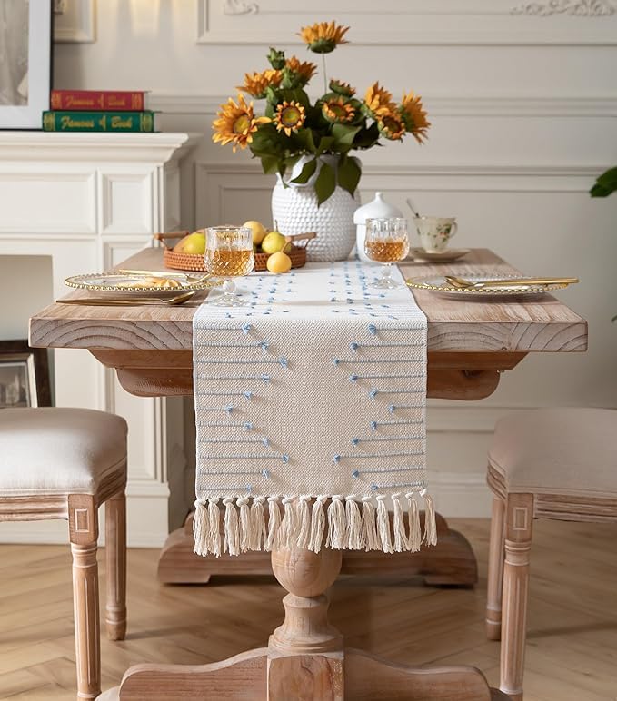 Decorative Table Runner – Pure Cotton Table Linen – Thermal Protection Design – 14x72 inch