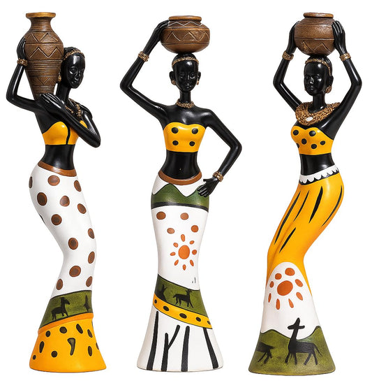 Resin Decorative Figurines – Hand Crafted Tribal Art – Set of 3 (Multicolour)