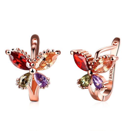 Flying Butterfly Earrings – Fashion Jewelry – 18K Rose Gold Plated – Swiss AAA Zircons