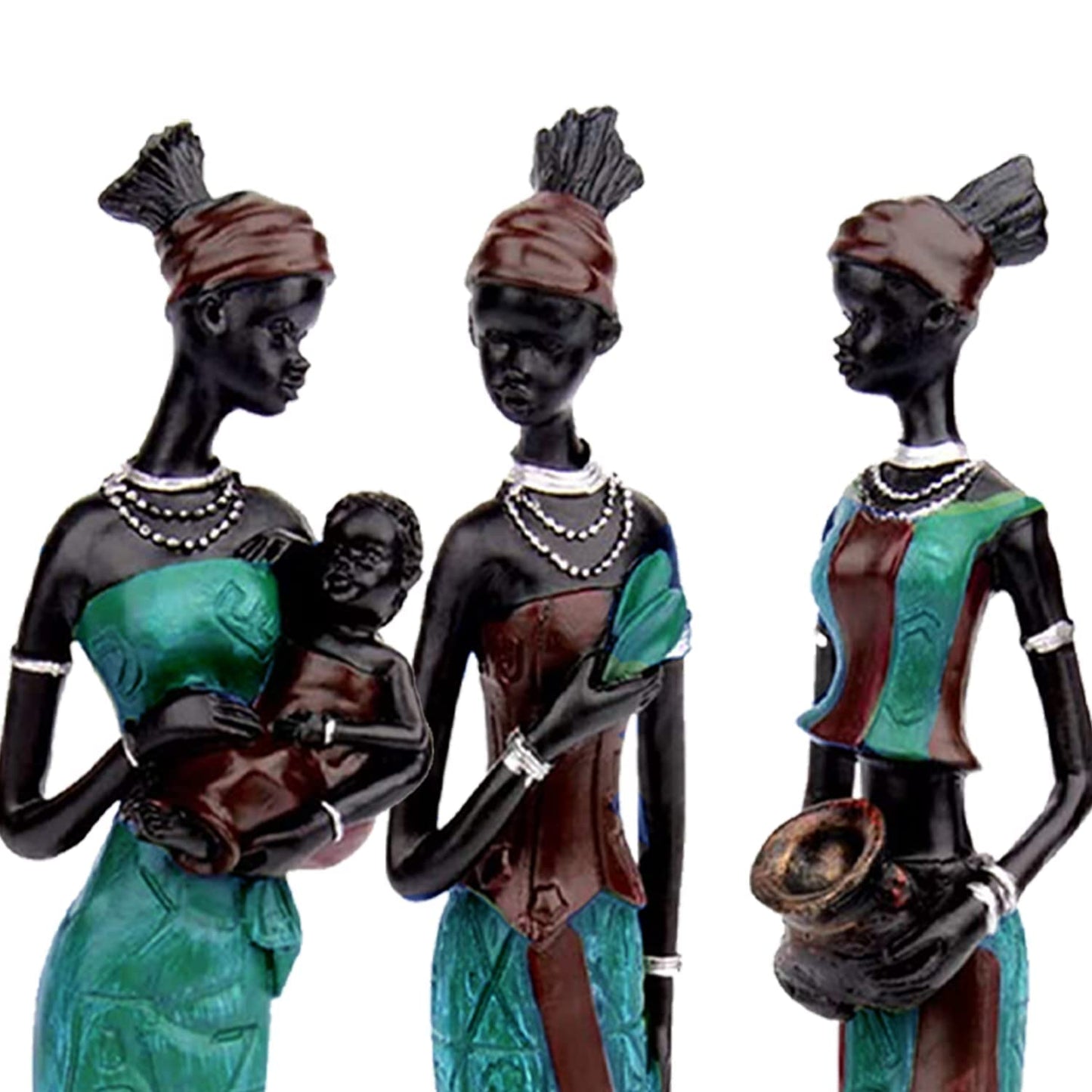 African Tribal Figurines – Hand-Crafted Resin Decor – Set of 3 (20cm)