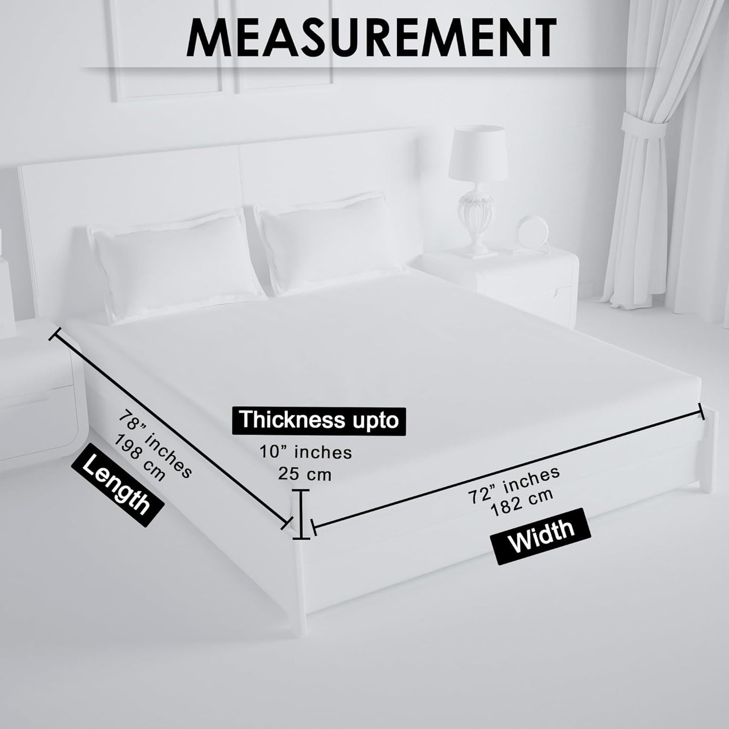 Bedsheet | Elastic Fitted Cotton Fabric | King (182x198cm), 3pc Set | 240 TC