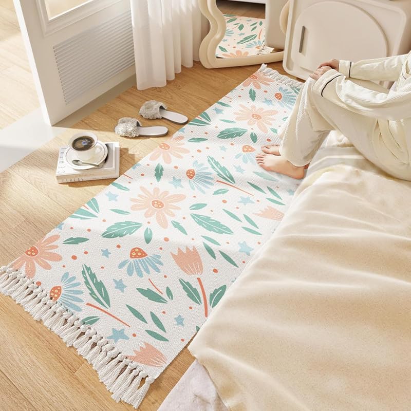 Printed Cotton Bedside Runner – Hand Woven, Washable – 2x5 ft