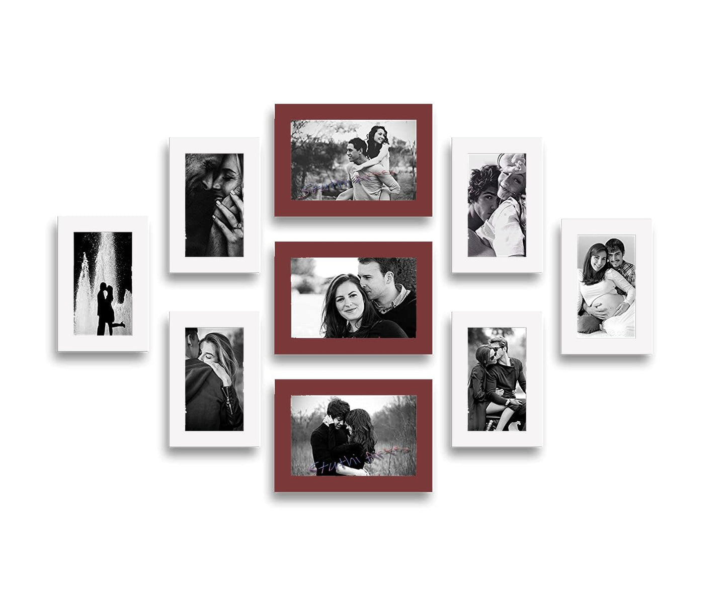 MDF Photo Frame Set – Wall Mount Display – Glass Front – 9-Piece Multi-Size