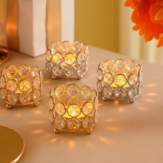 Crystal Tealight Holders – K9 Crystal & Metal – Gold Finish (Pack of 4)