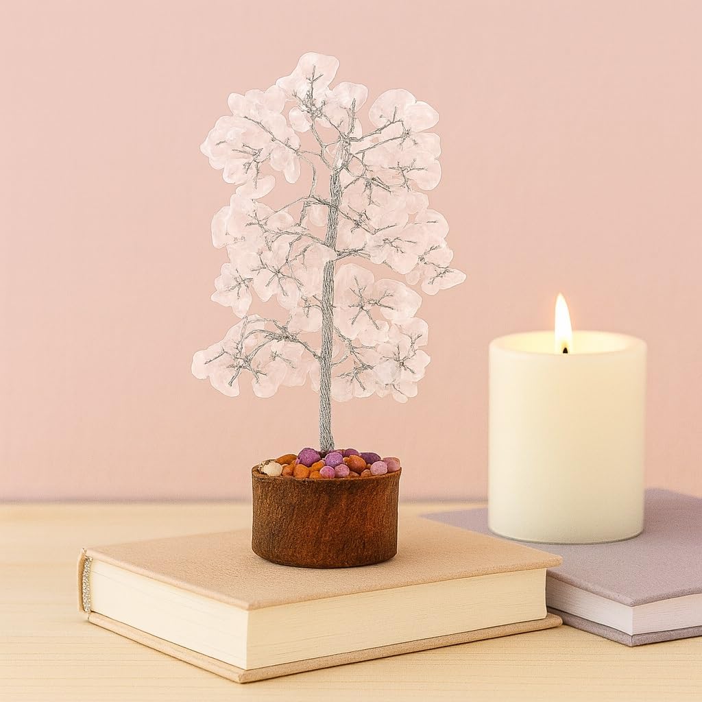 Rose Quartz Gemstone Tree – 9" H – Vastu Feng Shui Table Decor
