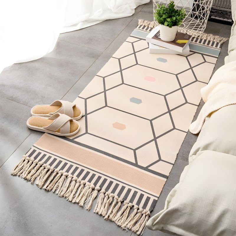 Hand Woven Cotton Runner Rug – Washable & Printed – 2x5 Feet (Retro Tapestry)