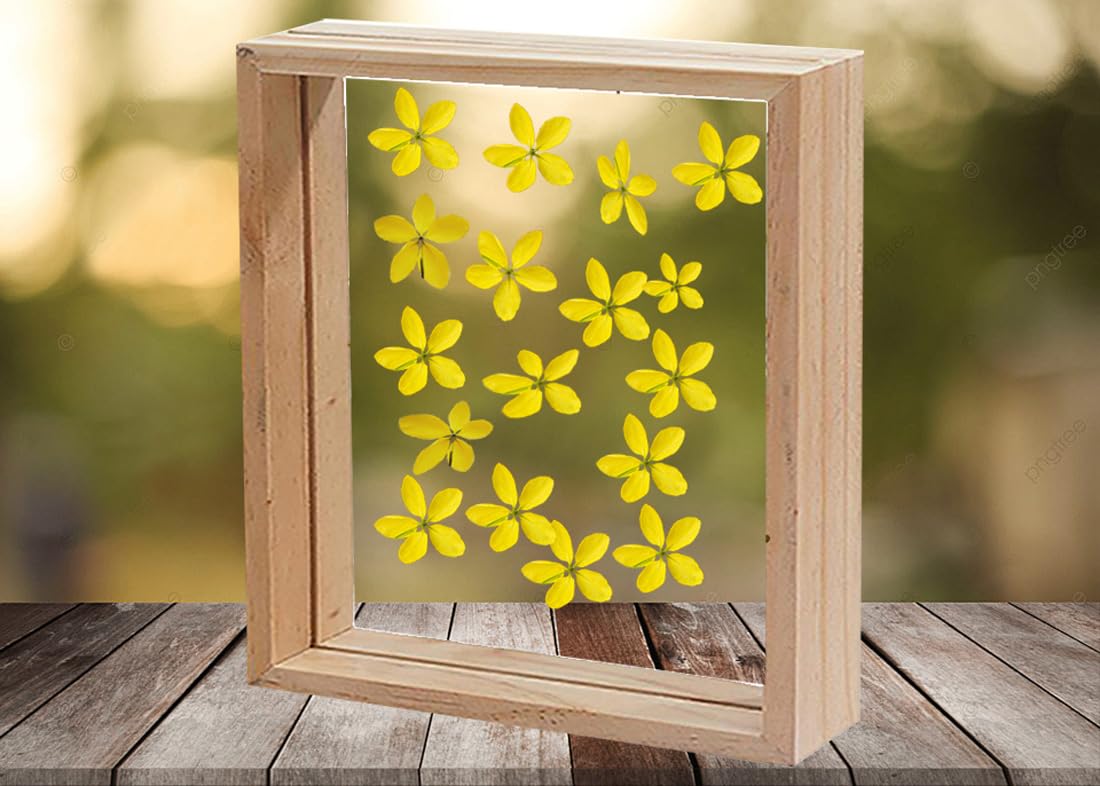 Wooden Display Frame – Wall & Table Decor – Natural Wood, Pre-inserted Flowers – 7x7 Inch