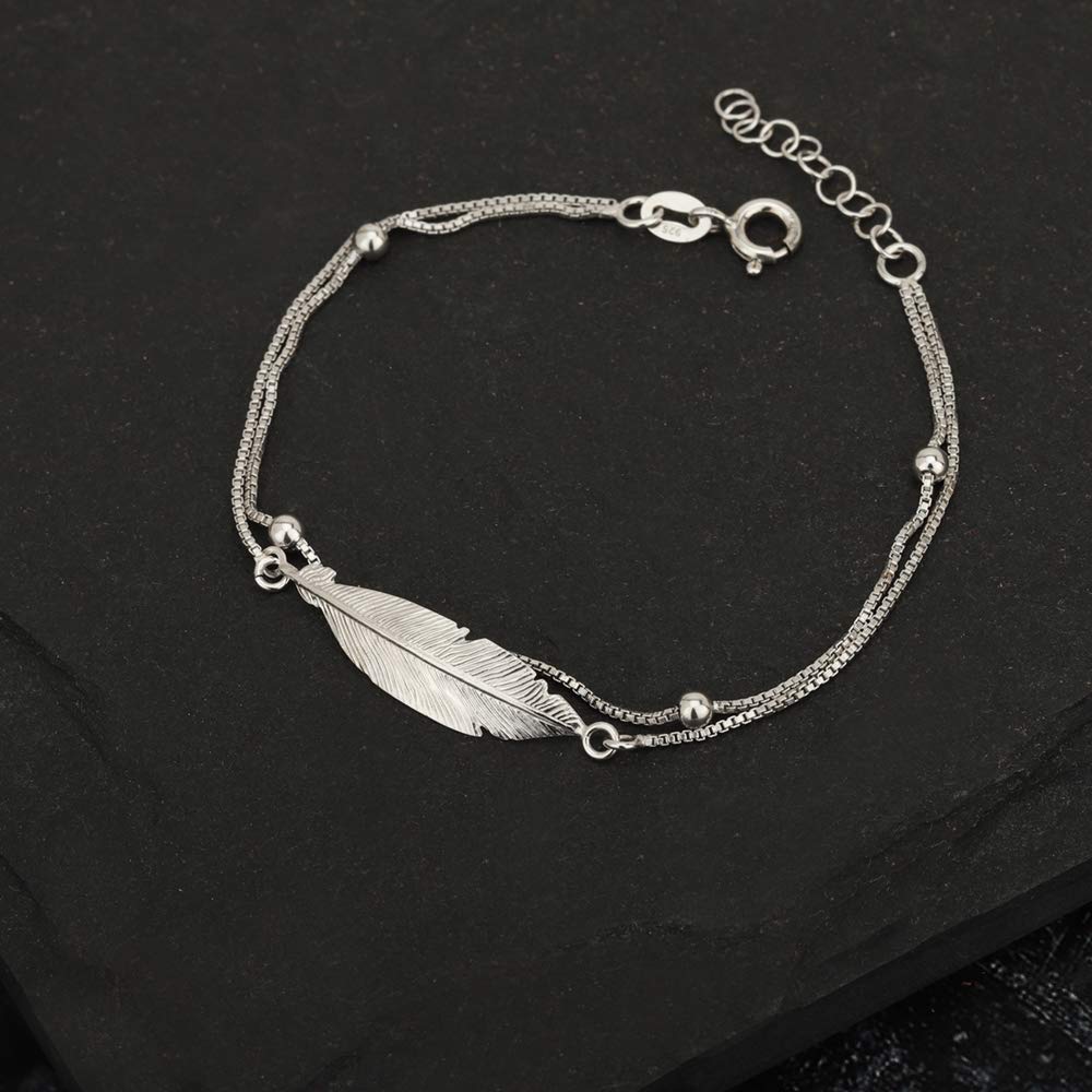 Leaf Shape Link Bracelet – Women's Jewellery – 925 Sterling Silver Rhodium Plated – Tarnish-Resistant