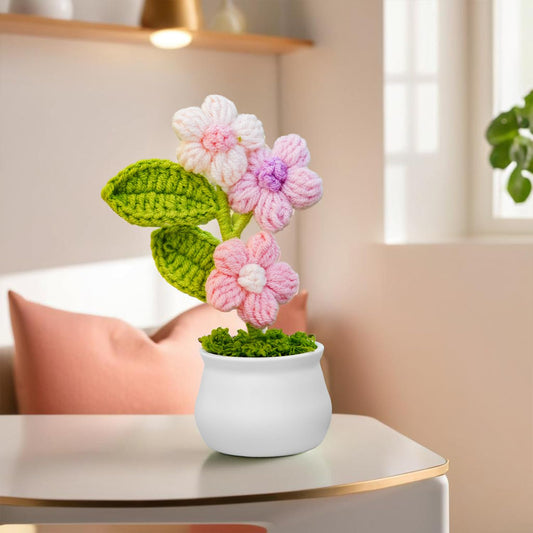 Knitted Floral Display Pot – Handcrafted Interior Accent – Durable Yarn – Maintenance-Free Decor