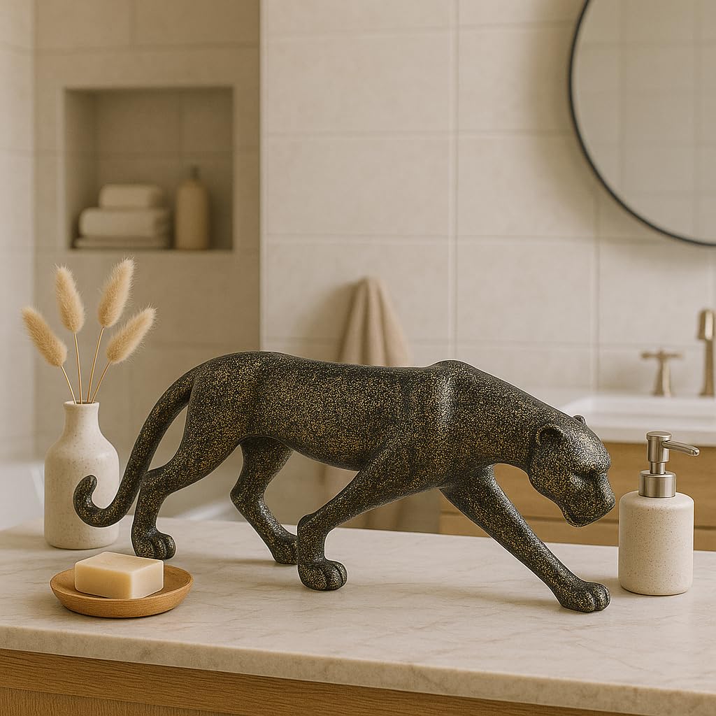 Decorative Leopard Statue – Dark Brown Resin – Single Unit