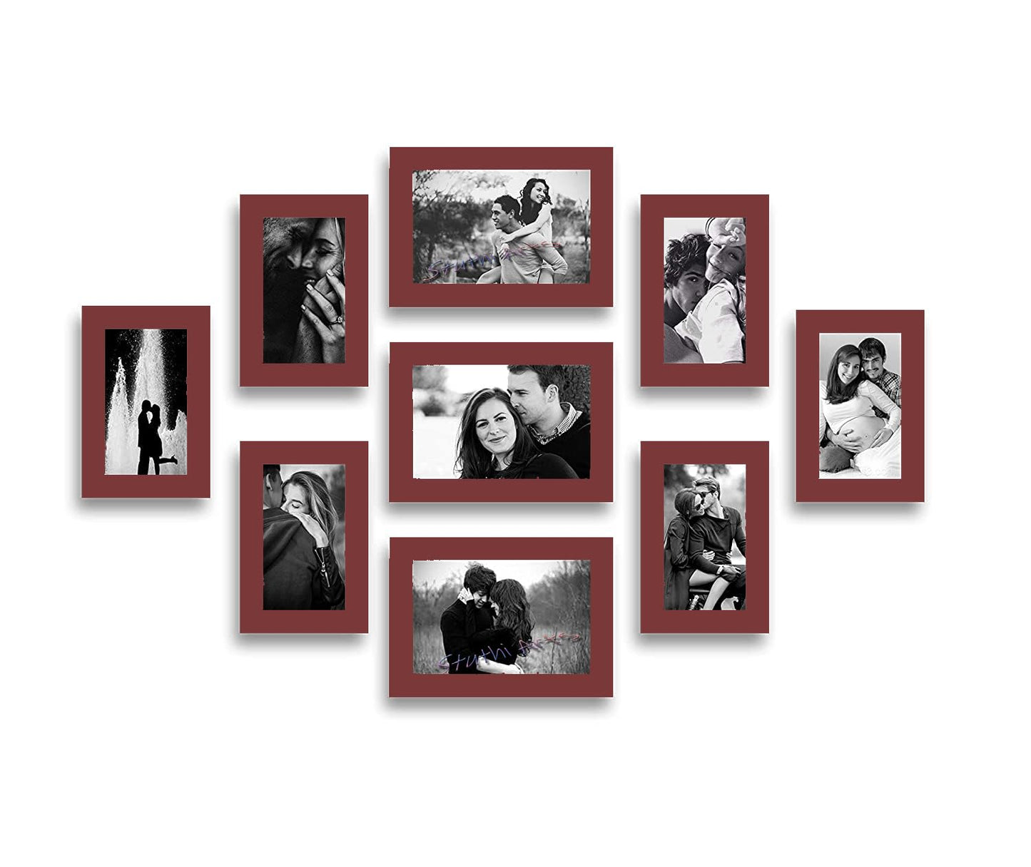 MDF Photo Frame Set – Wall Mount Display – Glass Front – 9-Piece Multi-Size