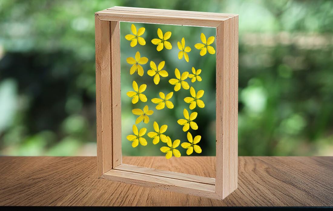 Wooden Display Frame – Wall & Table Decor – Natural Wood, Pre-inserted Flowers – 7x7 Inch