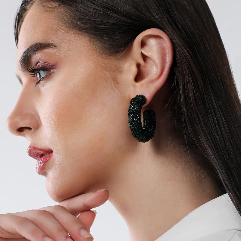 Emerald Green Hoop Earrings – Alloy Jewellery – Push Back Closure – Handcrafted