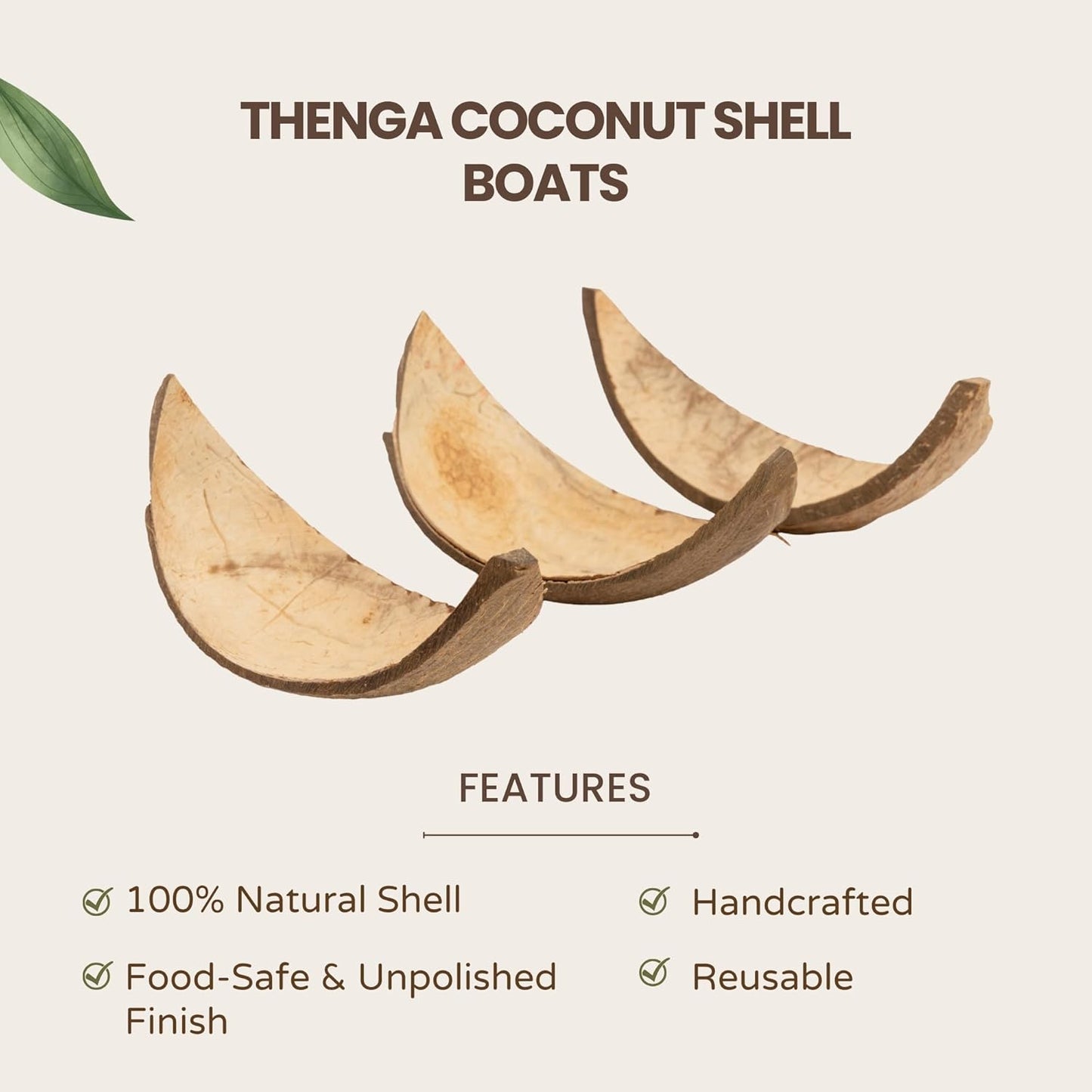 Coconut Shell Serving Boats – Serveware – Natural Coconut – Handcrafted Eco-Friendly – Set of 10