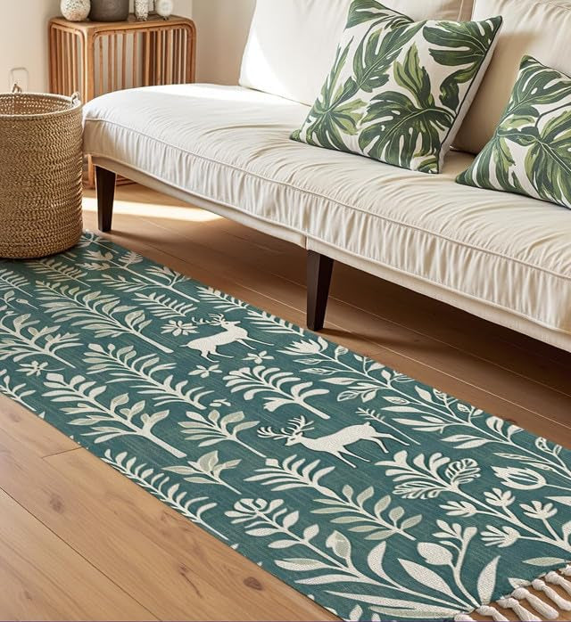 Hand Woven Cotton Floor Runner – Washable Printed Design – 2x5 ft