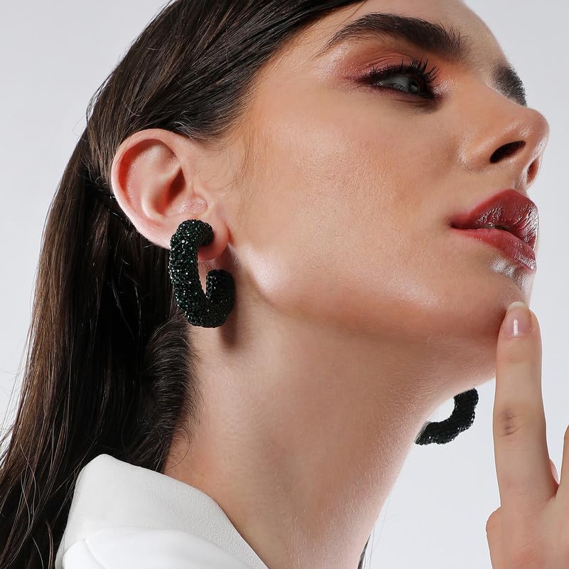 Emerald Green Hoop Earrings – Alloy Jewellery – Push Back Closure – Handcrafted
