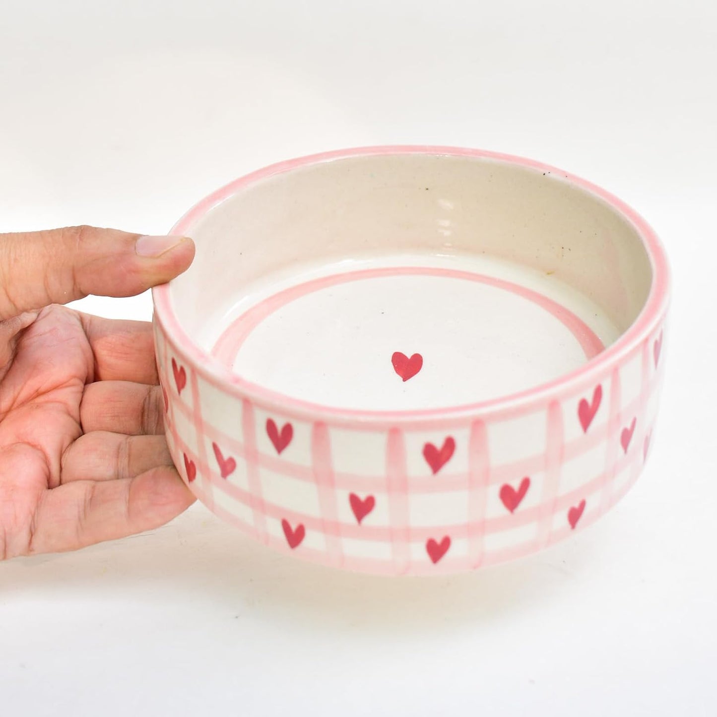 Checked Heart Ceramic Bowl – Handmade – Dishwasher Safe – Small Serving Bowl