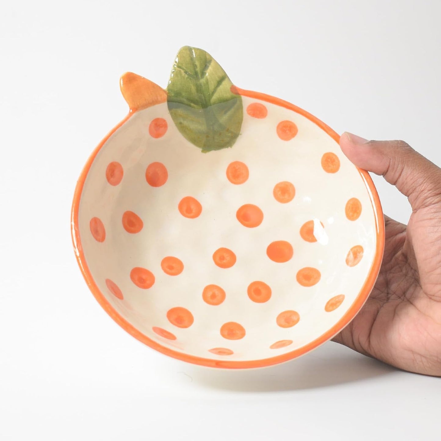 Orange Polka Heart Pattern Bowl – Artisanal Ceramic Serving Bowl – Dishwasher & Microwave Safe