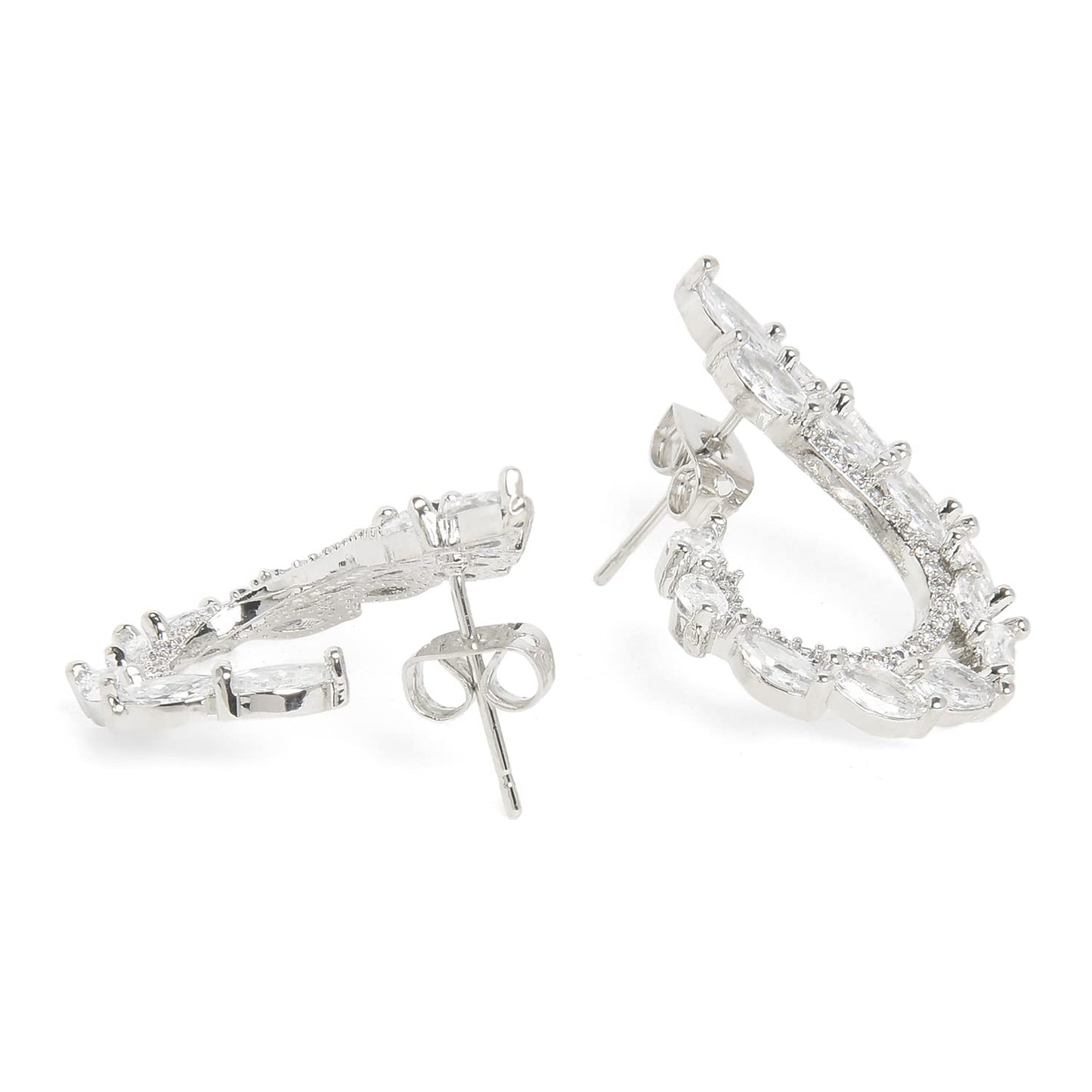 Silver Plated Rhinestone Stud Earrings – Lightweight Ear Studs – Push Closure – Retail Ready