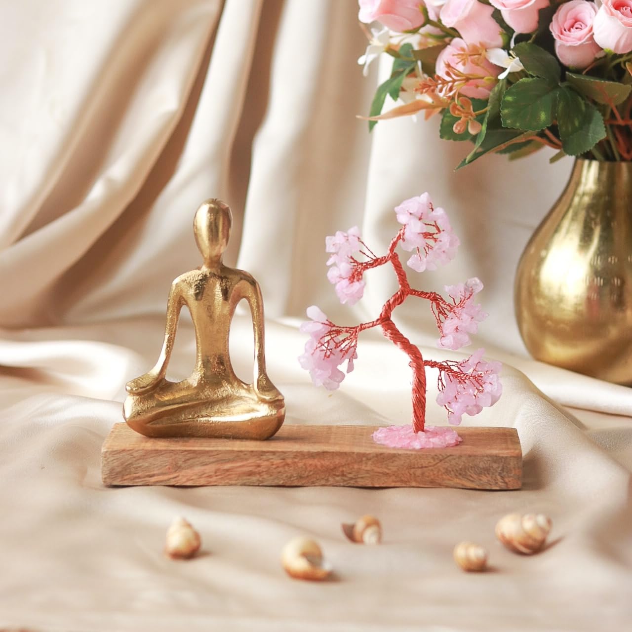 Rose Quartz Crystal Tree – Handcrafted Bonsai Sculpture – 15x7 cm