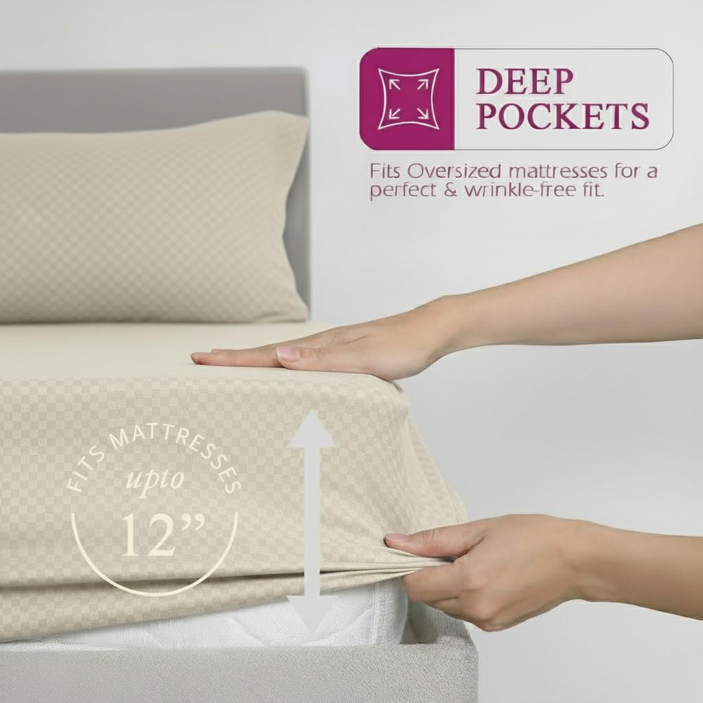 Bedsheet | 300TC Cotton Jacquard Weave | King Set of 3 | Fitted