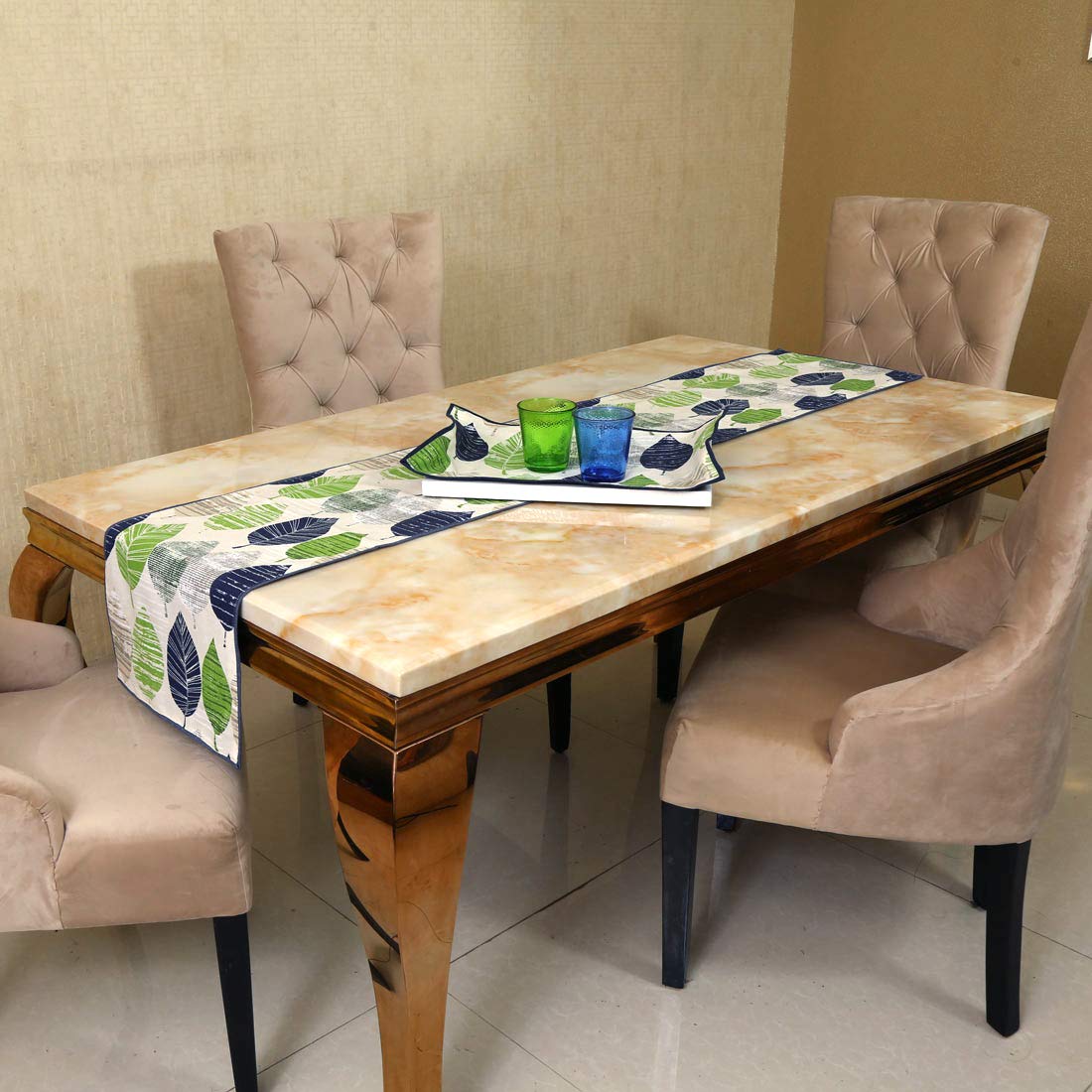 Table Runner – Cotton Printed Leaves, Handmade – 14x72 Inches (4-6 Seater)