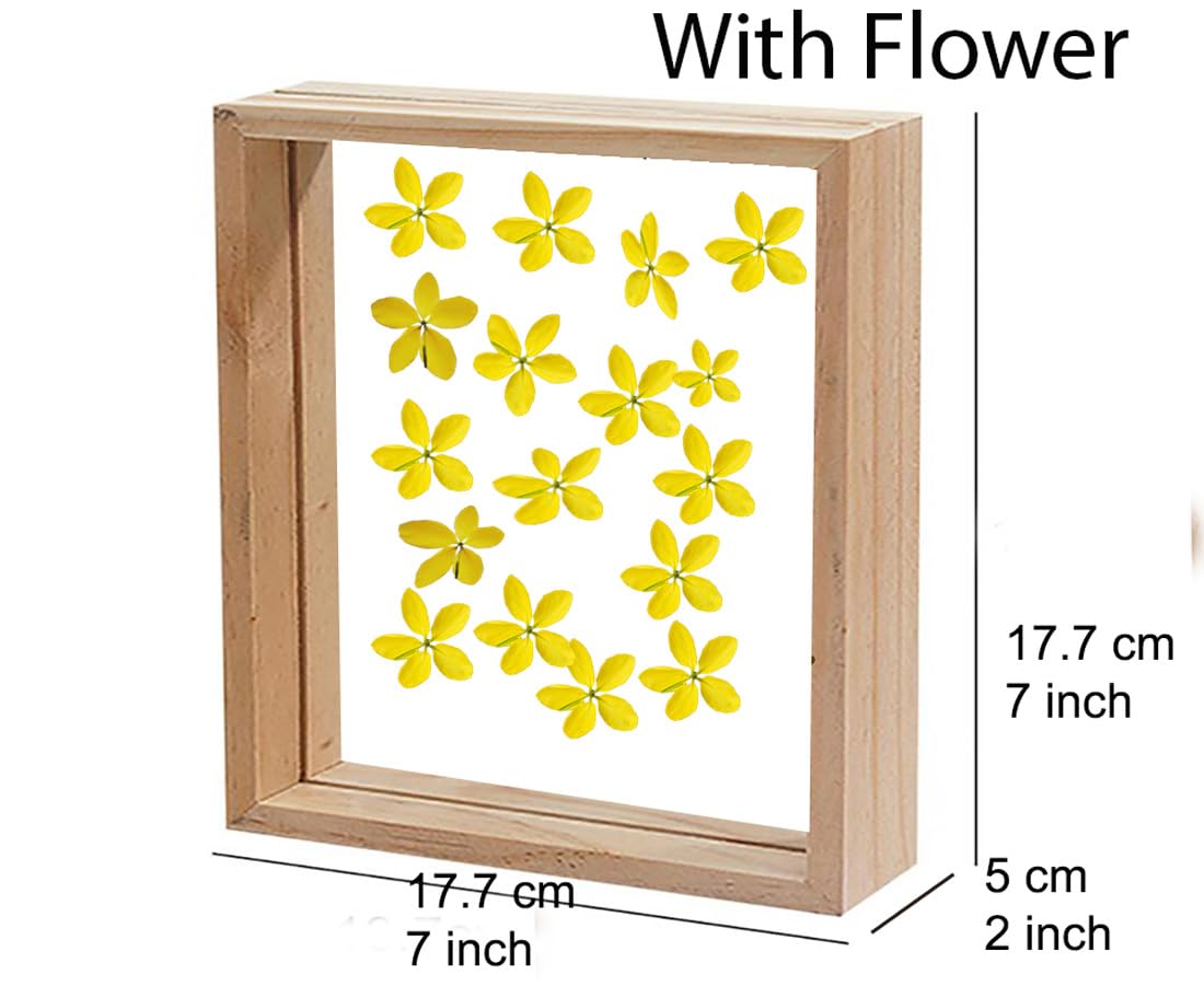 Wooden Display Frame – Wall & Table Decor – Natural Wood, Pre-inserted Flowers – 7x7 Inch