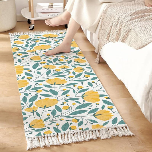 Hand Woven Cotton Runner – Washable Printed Floral – 2x5 Feet