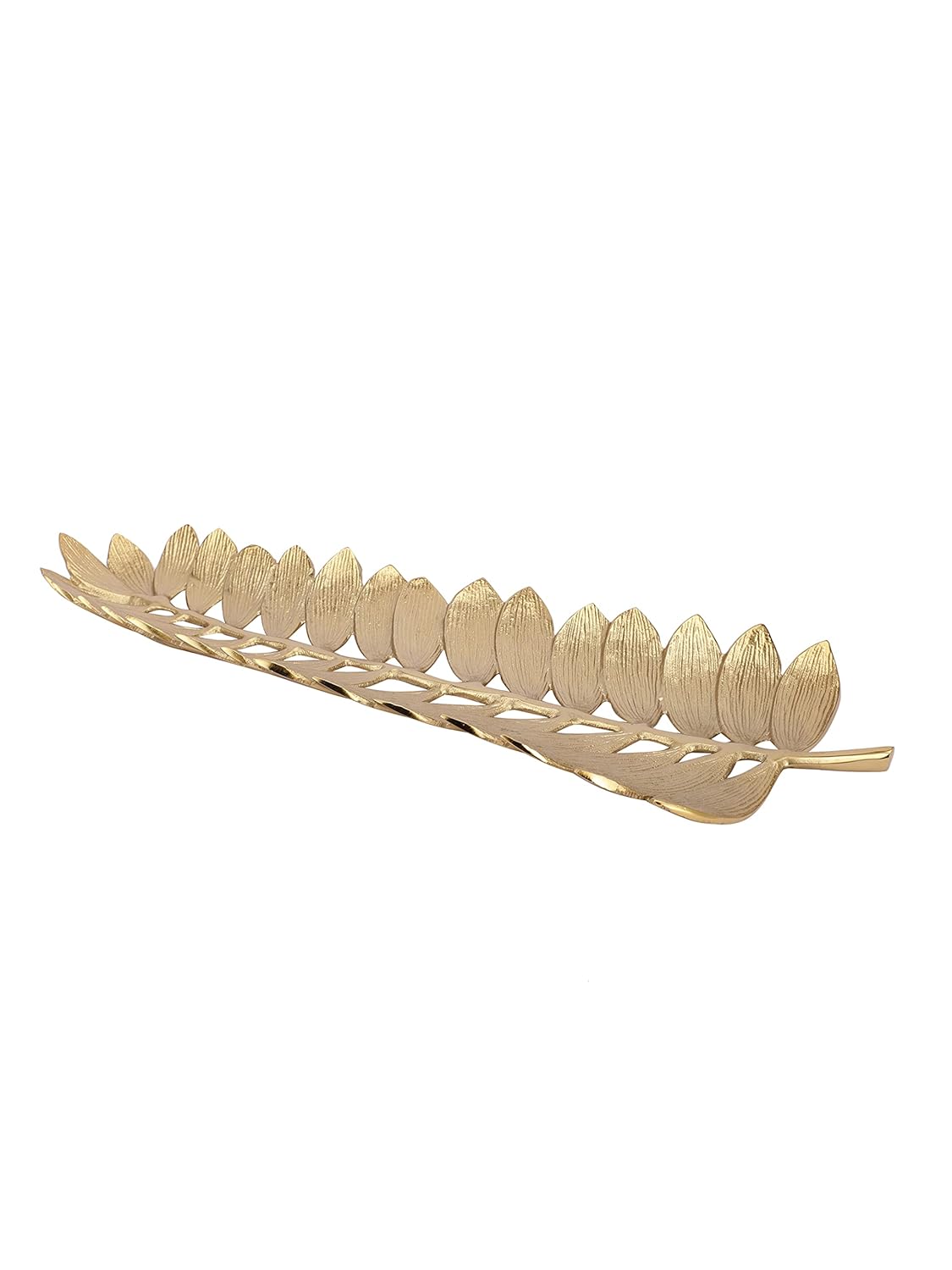 Gold Leaf Decorative Serving Tray – Tabletop Platter – Durable Metal – 20 Inch