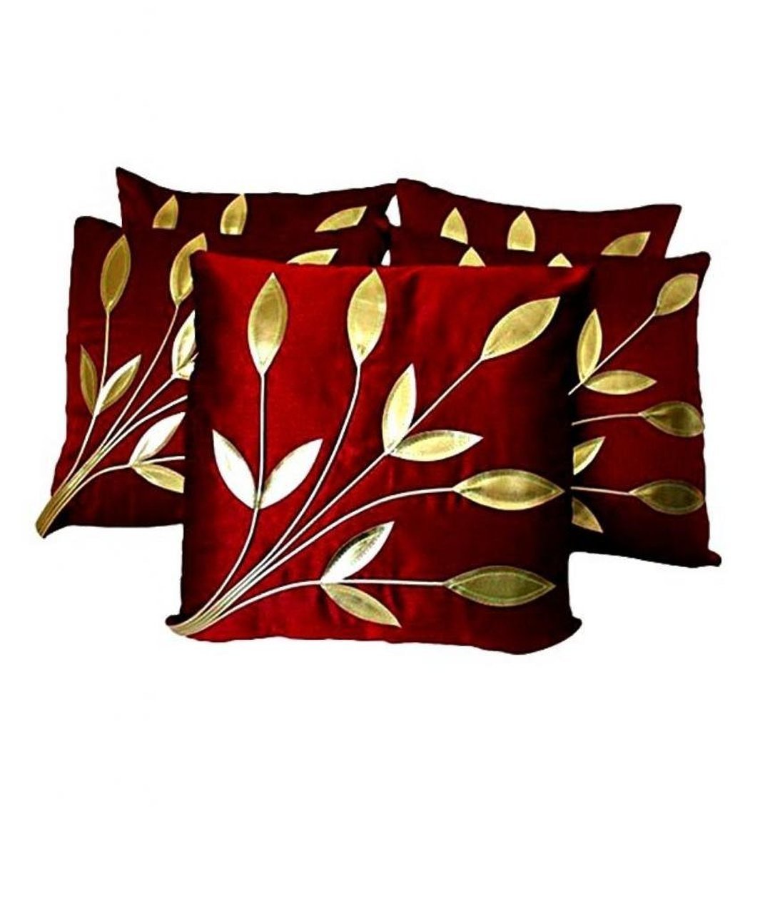 Wholesale Cushion Covers – Maroon Silk Golden Floral Embroidered – 16x16 Inch, 5-Pack