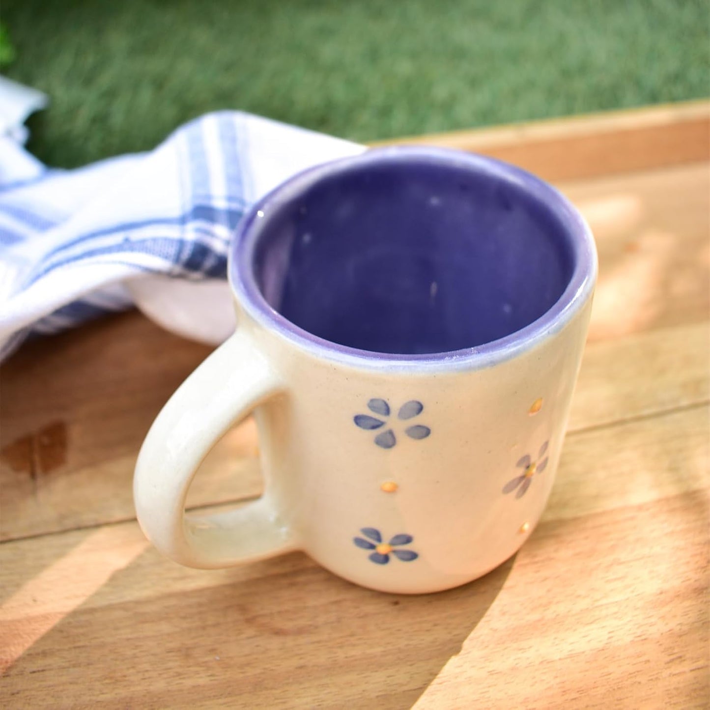 Ceramic Mug – Handcrafted Eco-Friendly Clay – Lavender Yellow Floral Design – 240 ML