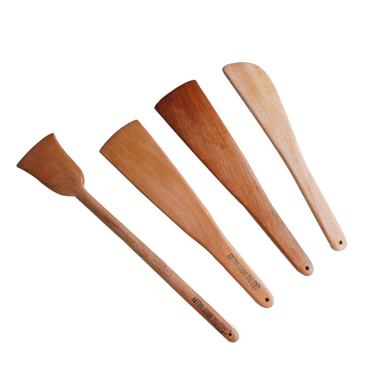 Wooden Flip Spatula Ladle Set – Kitchen Utensils – Neem Wood, Scratch-Free – Set of 4, 37cm