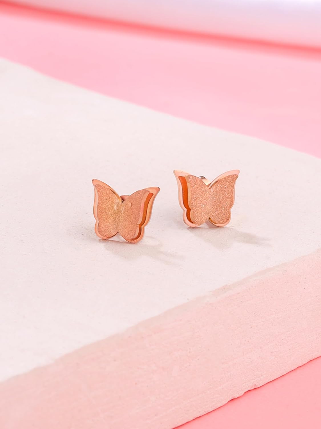 Butterfly Shaped Stud Earrings – Fashion Earrings – Rose Gold Plated Stainless Steel – Fade Resistant Finish