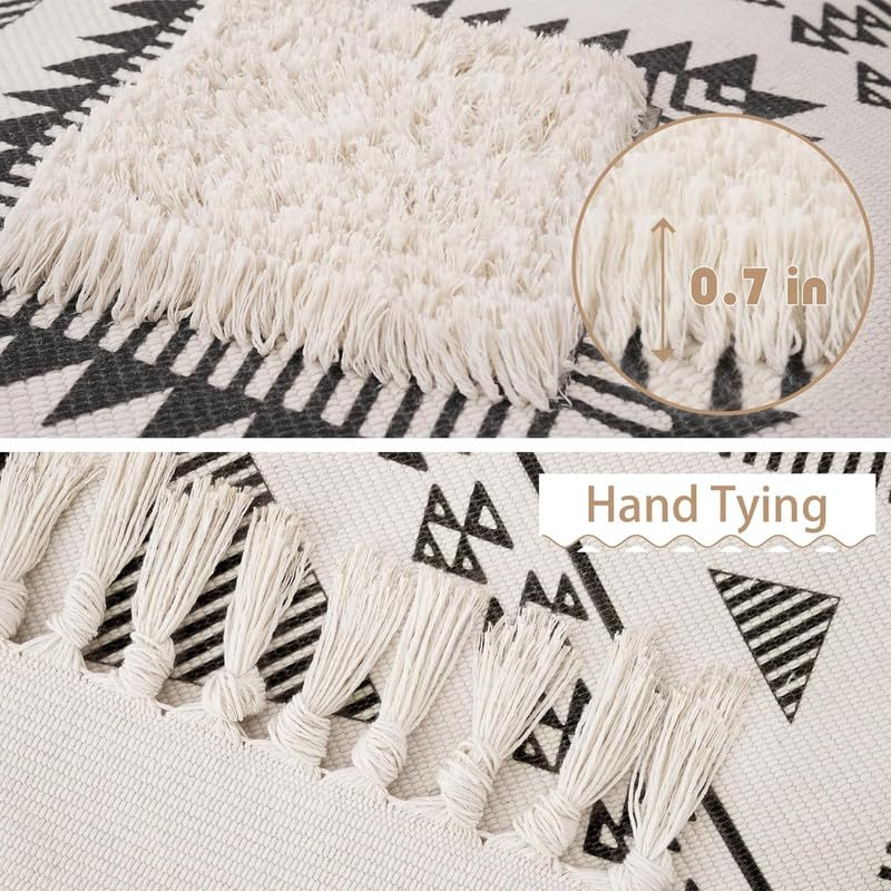 Cotton Runner – Hand Woven Washable – 2x5 ft Printed Diamond Pattern