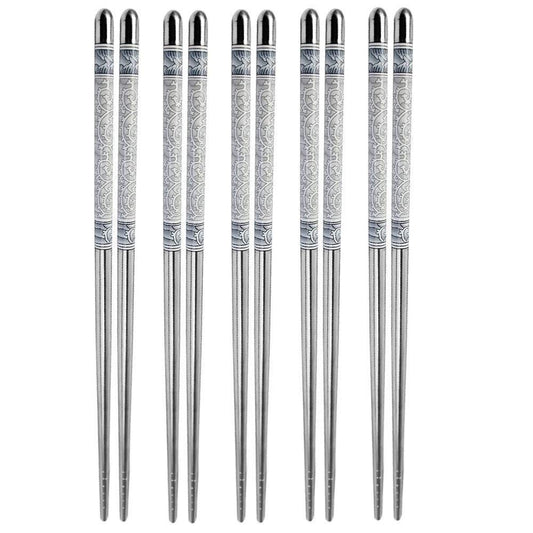 Metal Chopsticks – Reusable Dining Chopsticks – Non-Slip Stainless Steel – 5-Pair Set