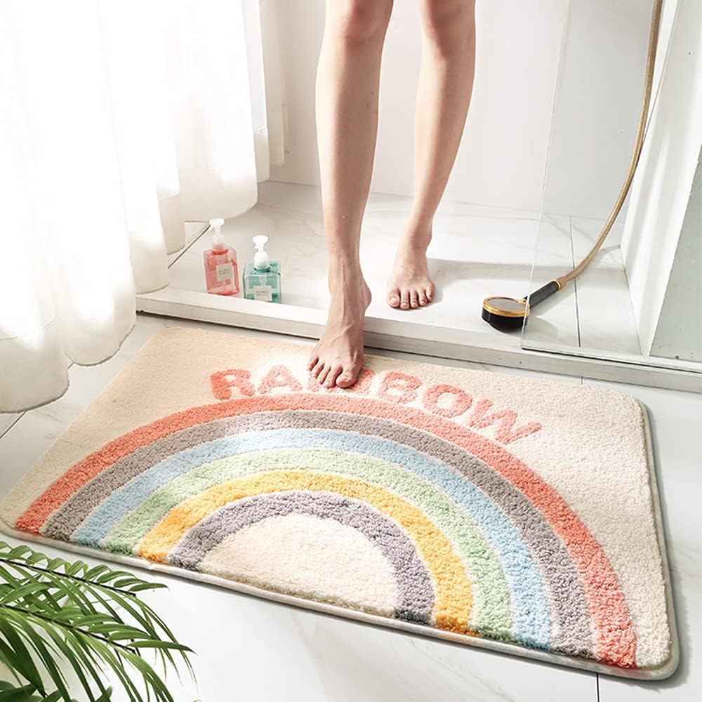 Rainbow Super Soft Anti Skid 2000 GSM Microfibre Bath Mat 40x60 cm Pack of 1 | Super Absorbent Floor Kitchen Door Mat