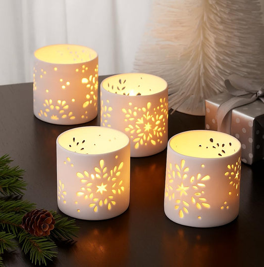 Cast Iron Reindeer Tealight Holder – Christmas Snowflake Design – 3x3in