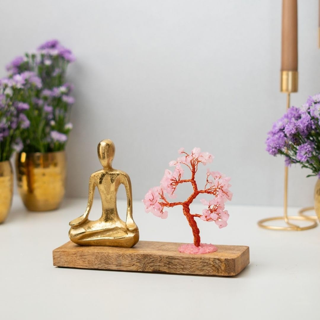 Rose Quartz Crystal Tree – Handcrafted Bonsai Sculpture – 15x7 cm