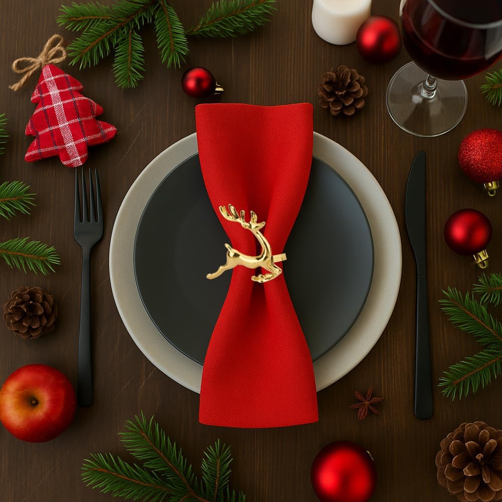 Golden Deer Napkin Rings – Napkin Holders – Deer Motif Design – 6-Piece Set