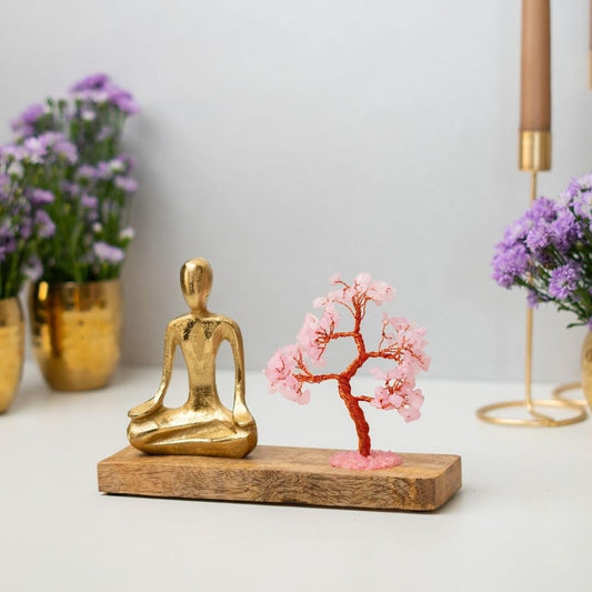 Rose Quartz Crystal Tree – Handcrafted Bonsai Sculpture – 15x7 cm