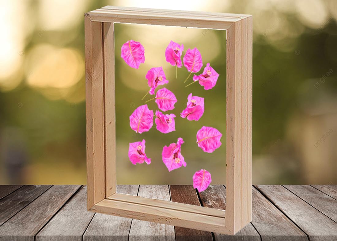 Wooden Rectangular Decor Frame – Changeable Dry Flower Insert – Natural Wood & Acrylic – 7.5x5.5 Inch